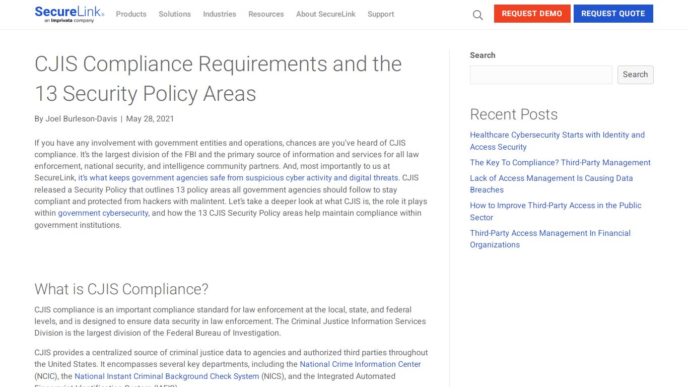 What is CJIS Compliance? | Requirements & Checklists - SecureLink